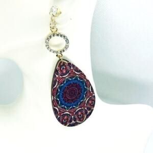 NWT Gold-Tone Rhinestone Painted Wood Dangle Earrings